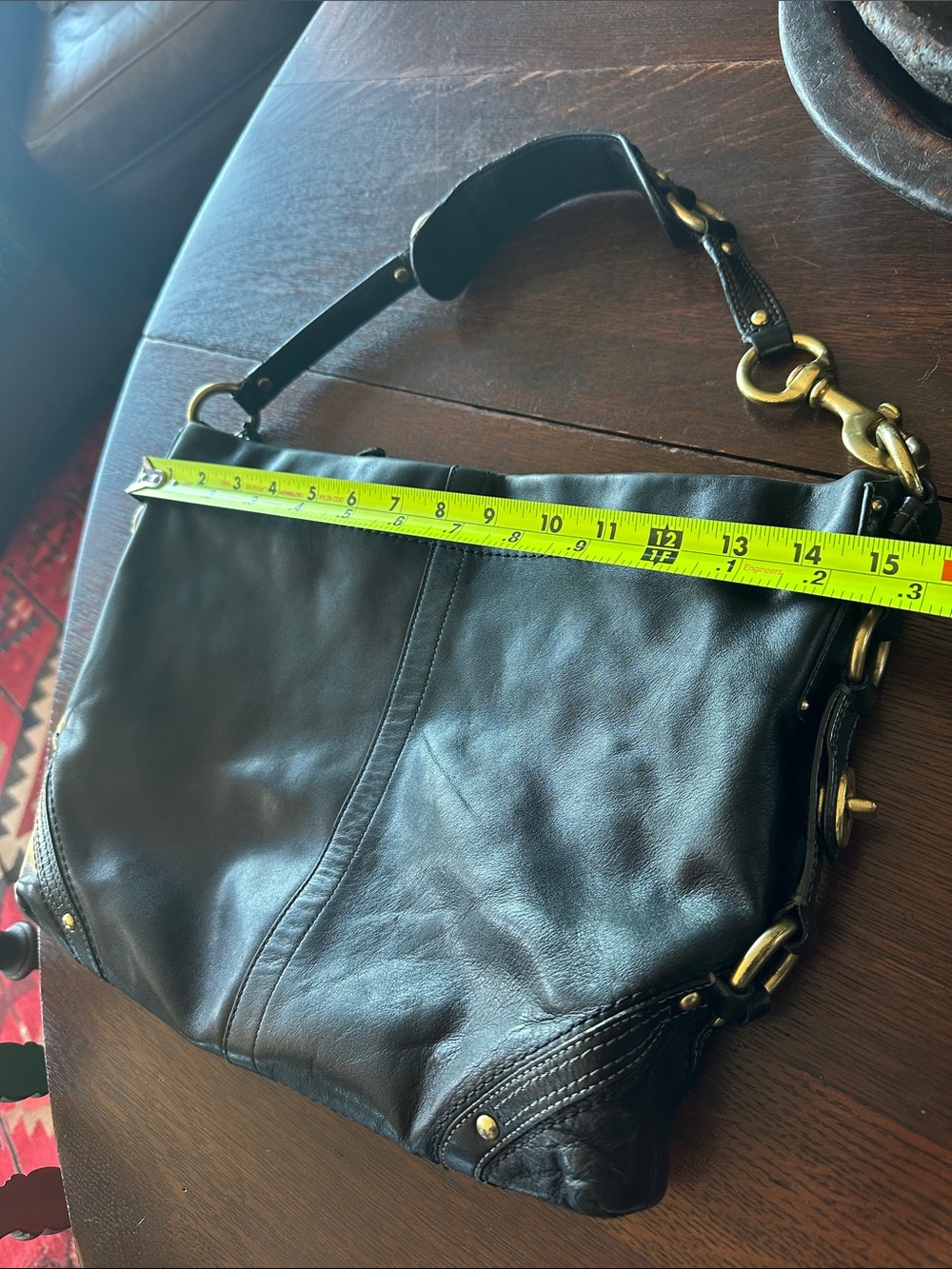 Coach CARLY Black Leather Hobo with lots of cool Brass Hardware. Elegant luxury - Picture 9 of 16